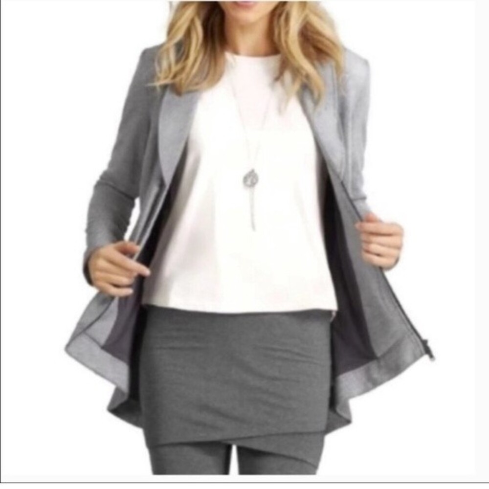 CAbi Drop‎ Off Zip Back Grey Blazer Jacket Style # 5300